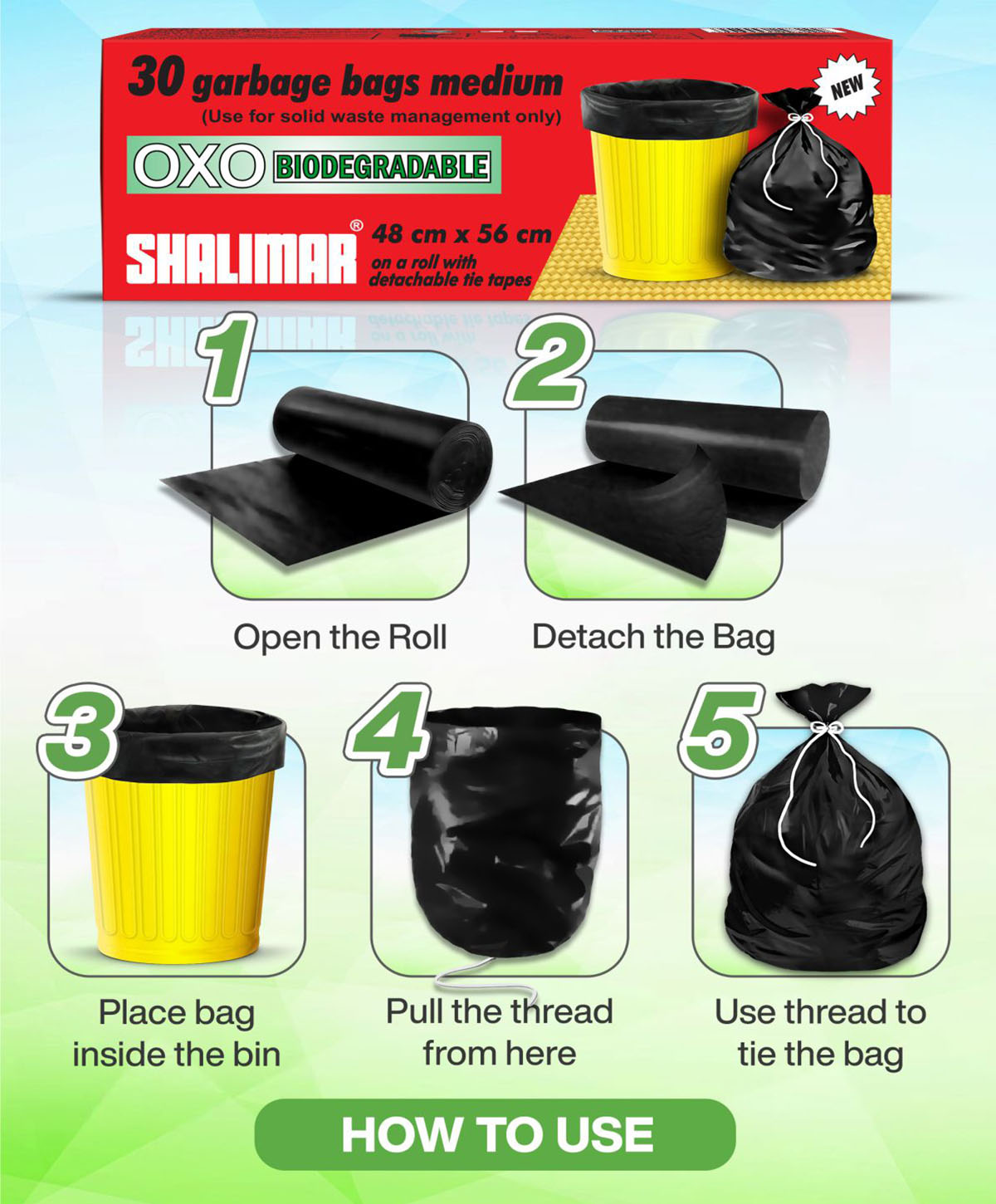 Shalimar Premium OXO - Biodegradable Garbage Bags 42 X 48 Inches (Jumbo XL)  30 Bags (3 Rolls) Dustbin Bag/Trash Bag - Black Colour - Price History